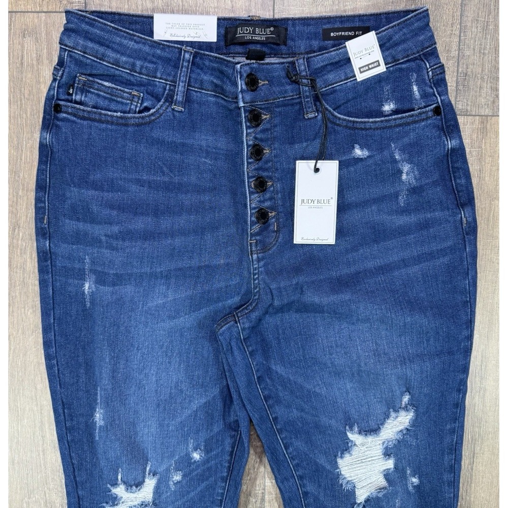NEW Judy Blue Womens Boyfriend Fit High Rise Button Fly Dark Denim Jeans 28x27